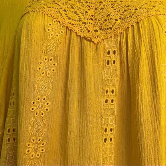Adiva Mustard Gold Ruffled Boho Long sleeve tunic gauze top - Picture 5 of 16